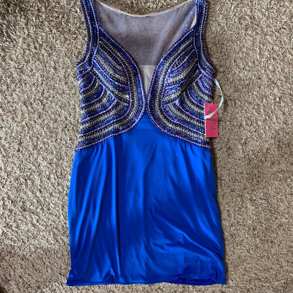Jovani Blue and Purple Beaded Prom Dress
